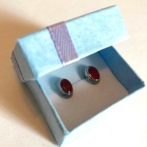 925 Silver with Coral Cabachons Post Earrings
